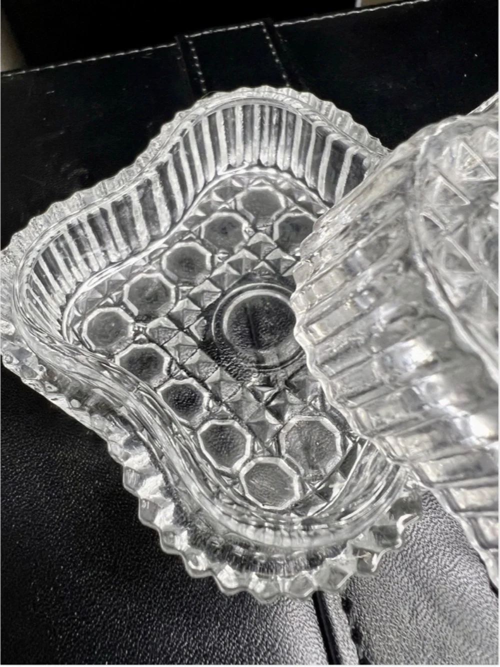 Vintage Square Cut Glass Jewelry Trinket Vanity Ring Box 2 ½”